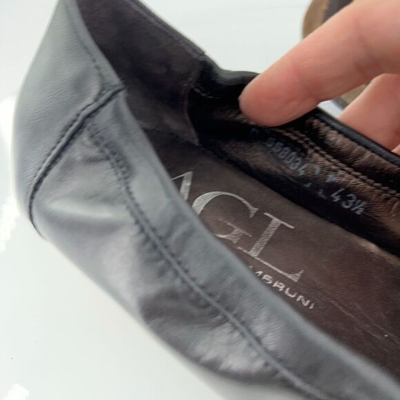AGL Women Monika Ballet Flat Size 43.5 13.5 Black Leather Shoe Cap Toe Italy - Picture 12 of 13